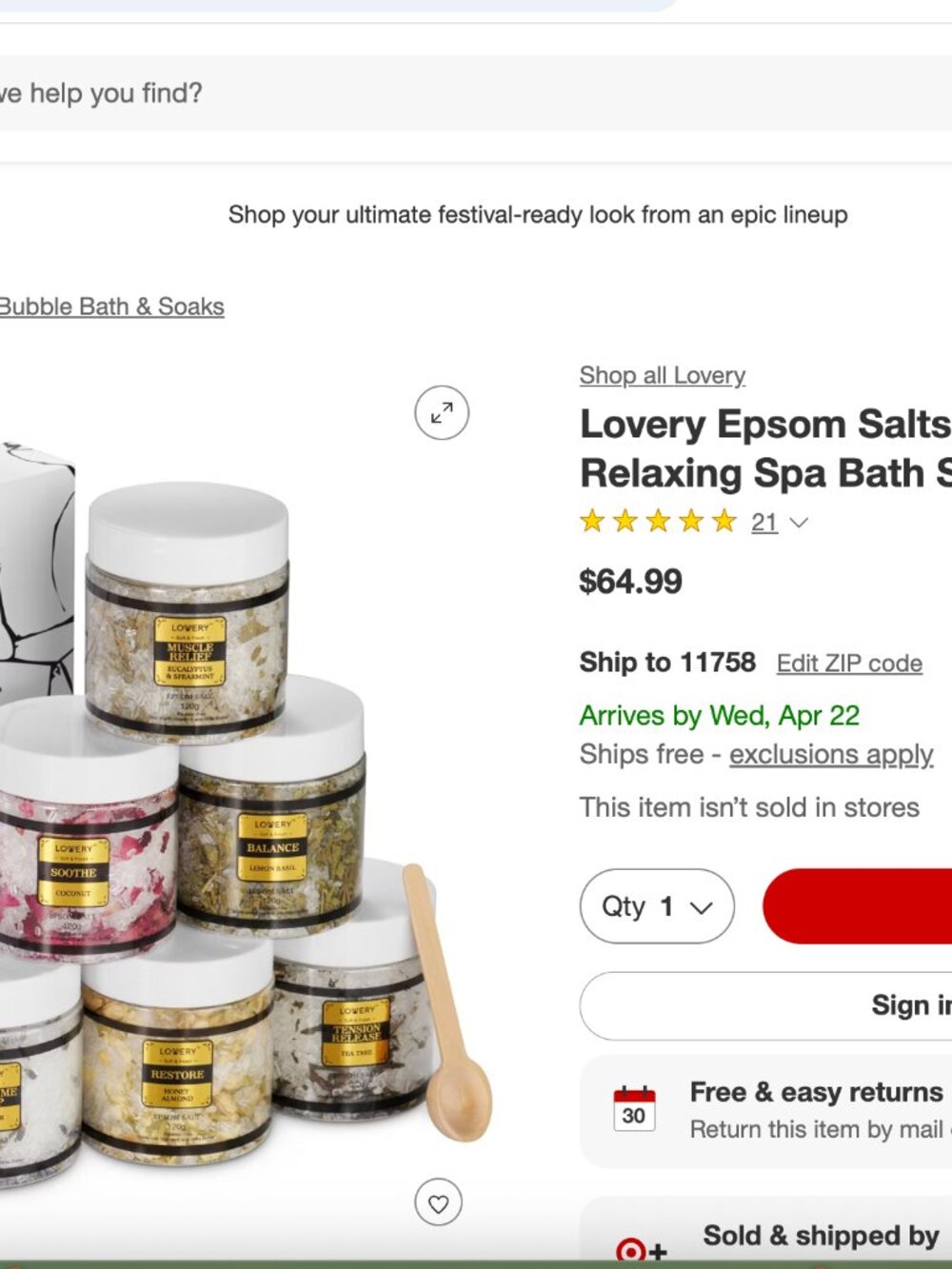 New {LOVERY} Epsom Salts Gift Set, 6 Scented Relaxing Spa Bath Soaks - Picture 6 of 16